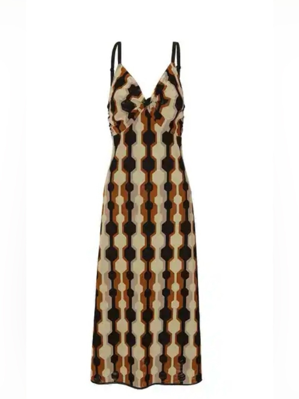 Cabi Trophy 60s Dress Geometric Reversible Midi Dress in Black & Brown size M/L